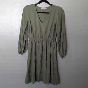 DownEast Green V Neck Cinched Long Sleeve Midi‎ Dress S